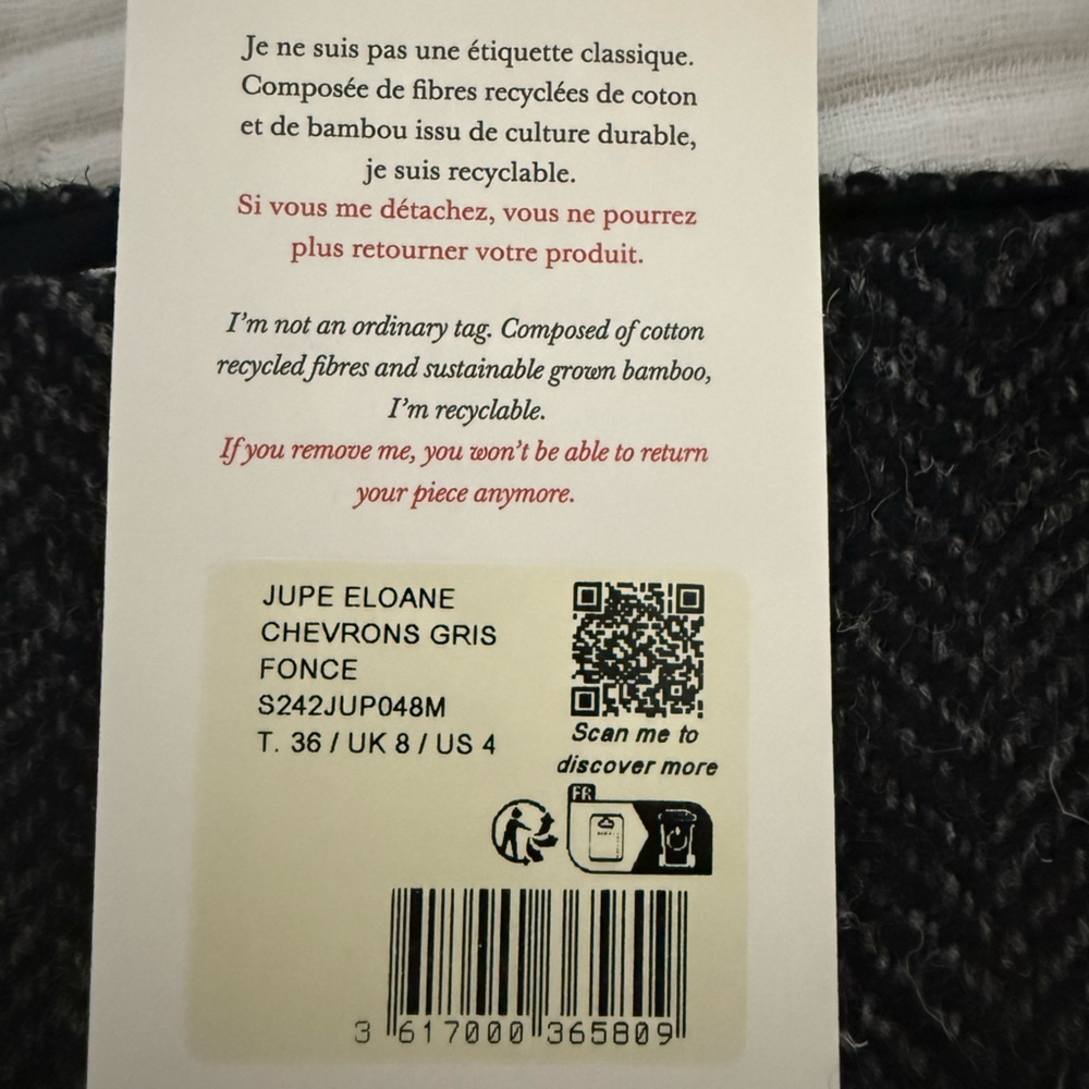 NWT Sezane Eloane Gray Herringbone Skirt - Picture 9 of 12